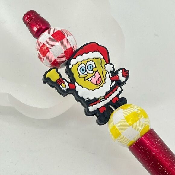 SpongeBob Christmas Santa pen handmade NEW bell yellow red glitter metallic whit - Picture 2 of 5